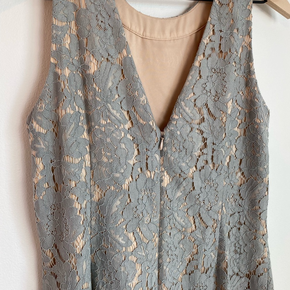 ELIZA J Grey Lace Dress With Jeweled Neckline | Size 6 | Wedding/Cocktail - Picture 12 of 15
